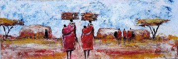  llevando Pintura - Ogambi llevando madera y niños a Manyatta con textura